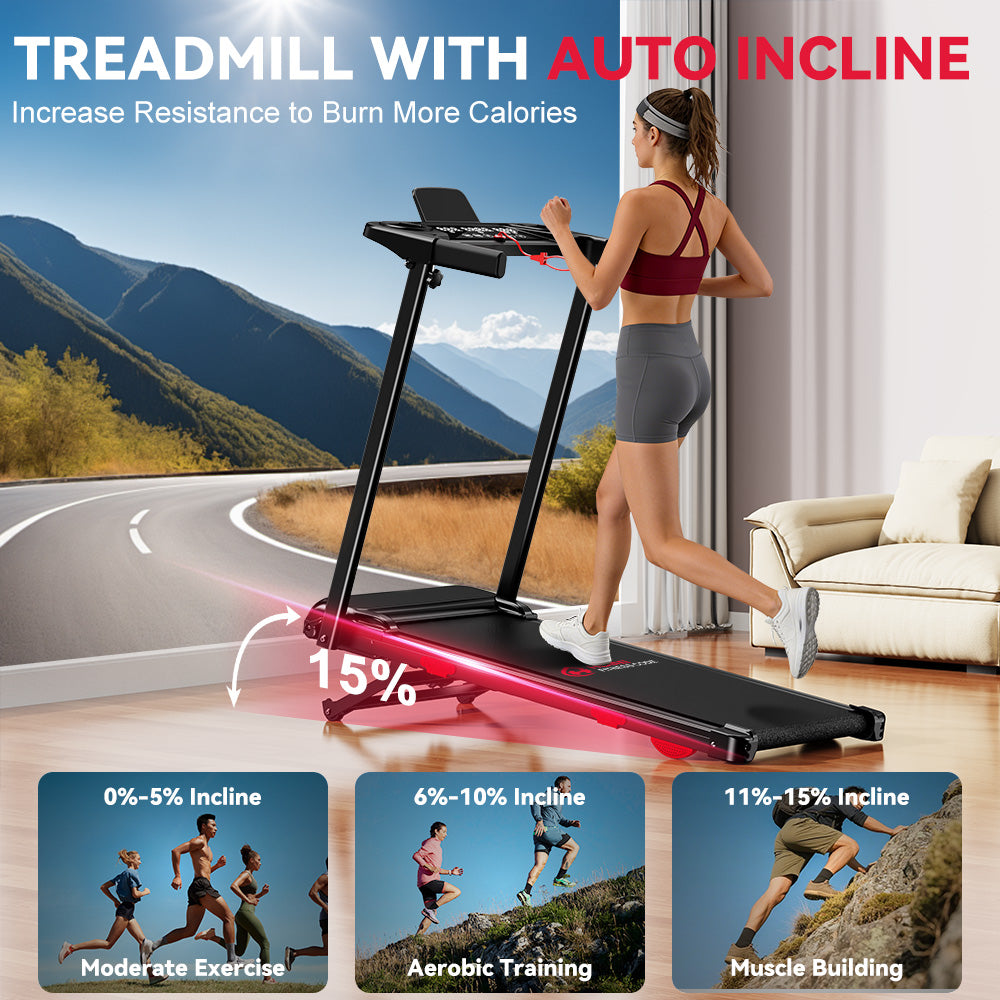 Folding Treadmill Q5 with Incline, Brushless Motor, Speed 0.6-7.5MPH