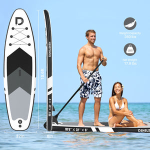 Dskeuzeew Inflatable Stand up Board  10'6"×32"×6" SUP Paddle Board with Fins Adjustable Paddle, Camera Seat,  Non-Slip Deck, Leash Backpack, Pump with Gauge
